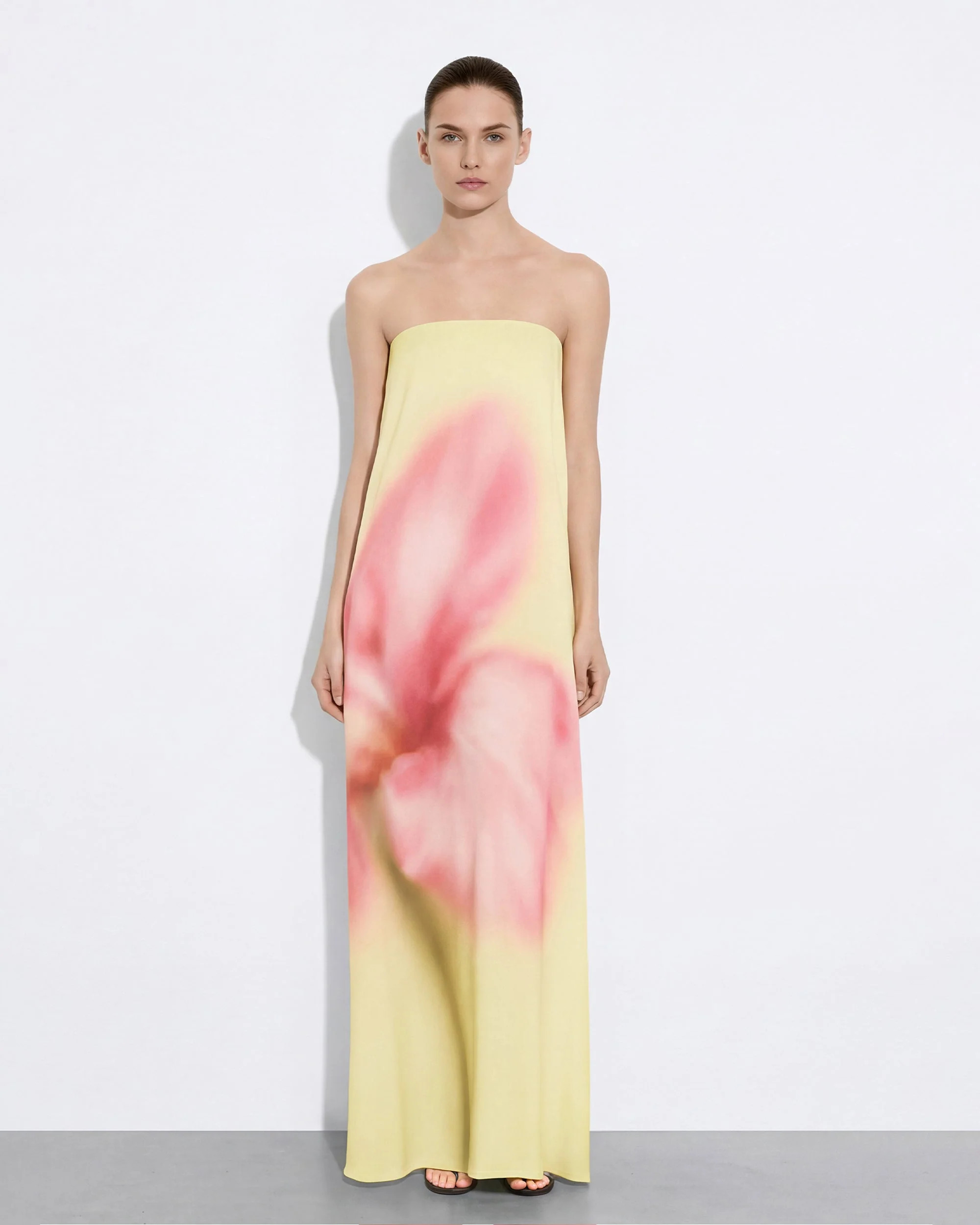 Watercolor Floral Print Strapless Maxi Dress - Yellow | JW PEI US