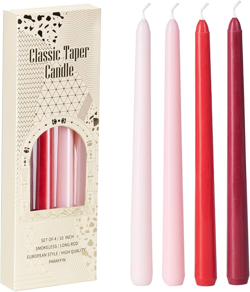 Red Taper Candles, 10 inch Gradient Tapered Candles, 4 Pack Unscented and Smokeless Long Burning ... | Amazon (US)