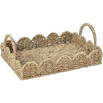 Household Essentials Handwoven Tray with Scalloped Edge and Handles, Natural | Amazon (US)
