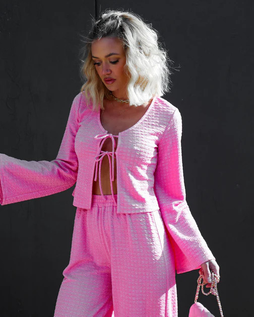 Pushing Limits Front Tie Textured Top - Pink - SALE | VICI