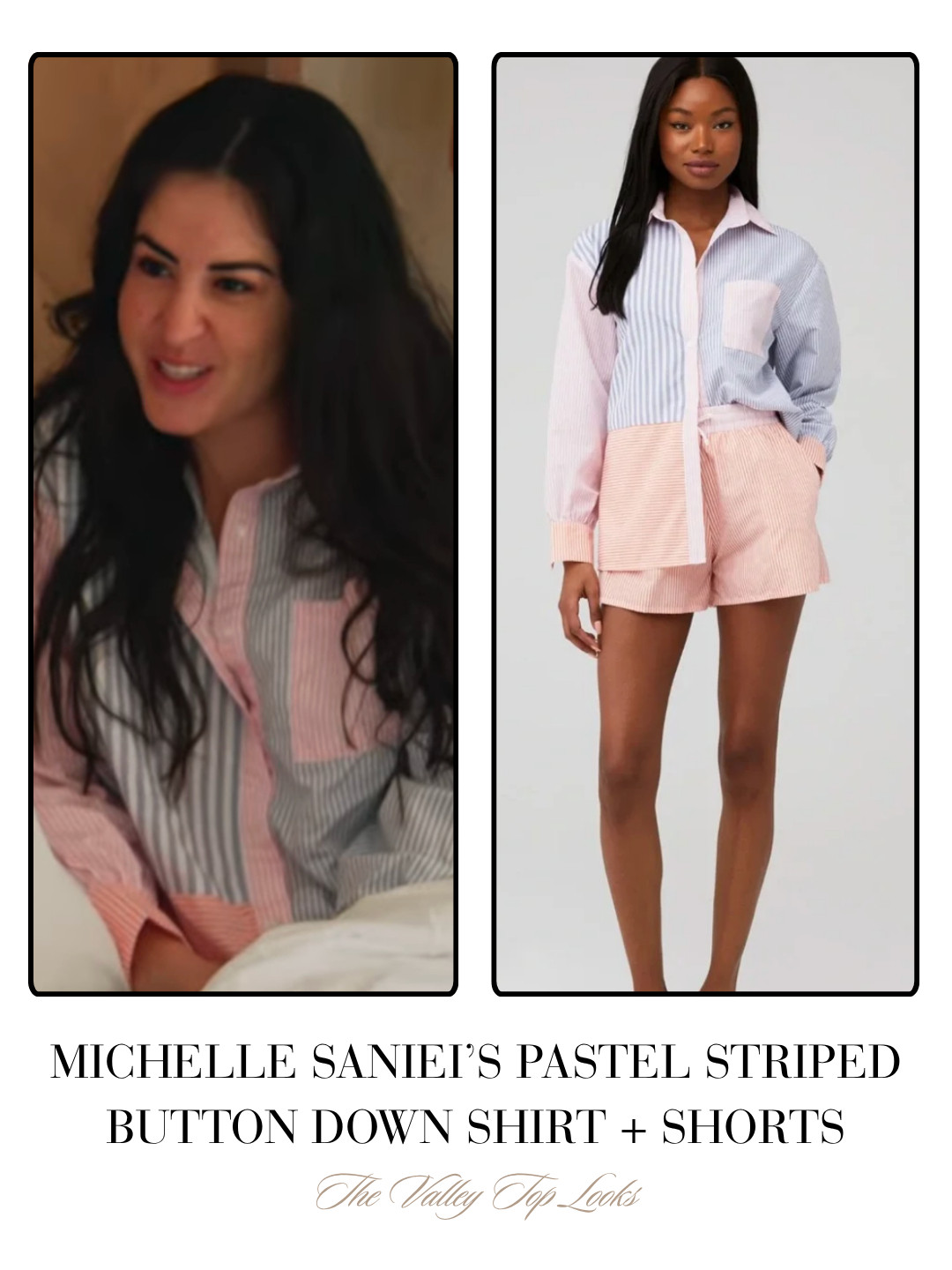 Michelle Saniei's Multi-Colored Pastel Striped Button Down Shirt and Shorts 

 