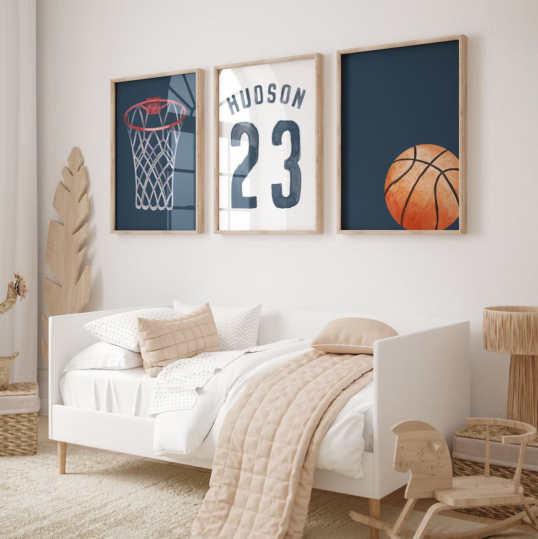 Basketball Poster, Boys Sports Print for Bedroom, Watercolor Custom Name, Basketball Prints, Set ... | Etsy (US)