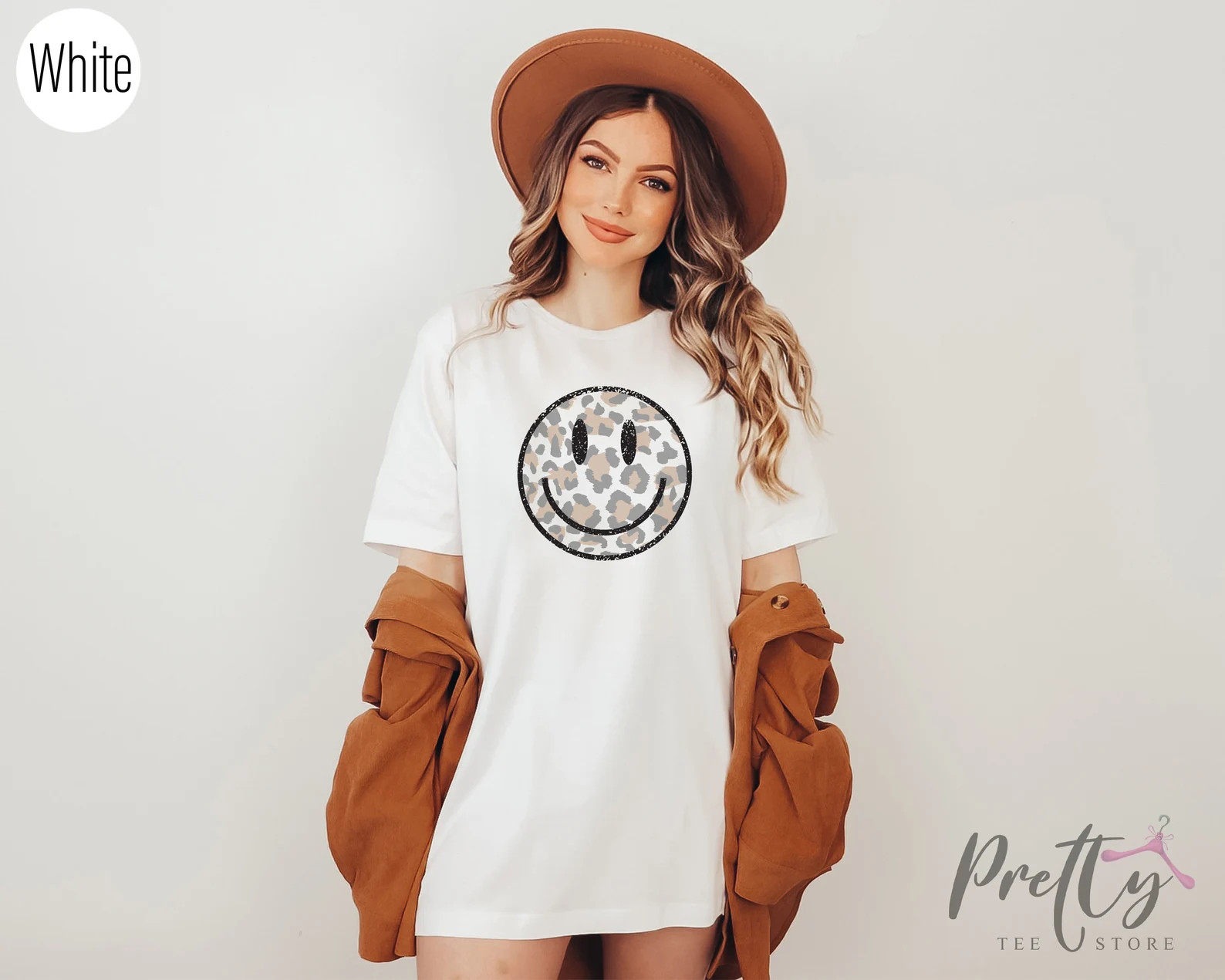 Smile Leopard Sweatshirt Trendy Smile Face Tee Smiley Face - Etsy | Etsy (US)