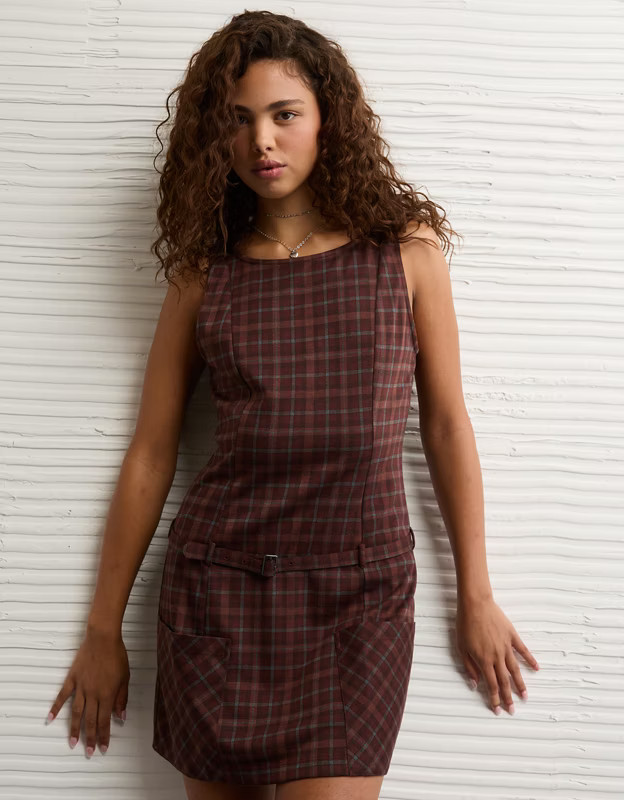 AE High Neck Belted Corduroy Mini Dress | American Eagle Outfitters (US & CA)