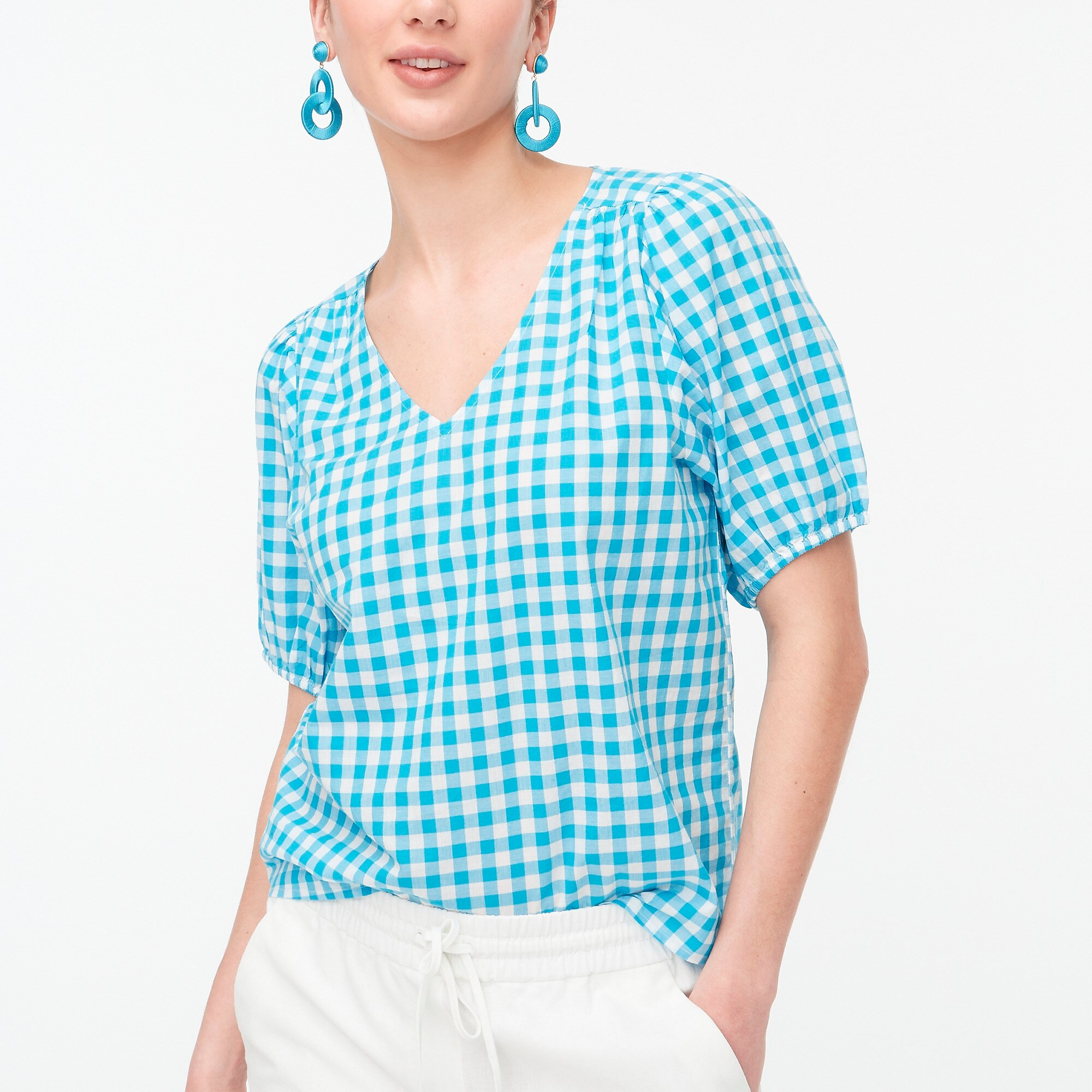 Cotton V-neck puff-sleeve top | J.Crew Factory
