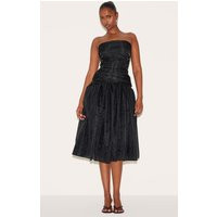 Black Organza Ruched Bodice Midi Dress | PrettyLittleThing US