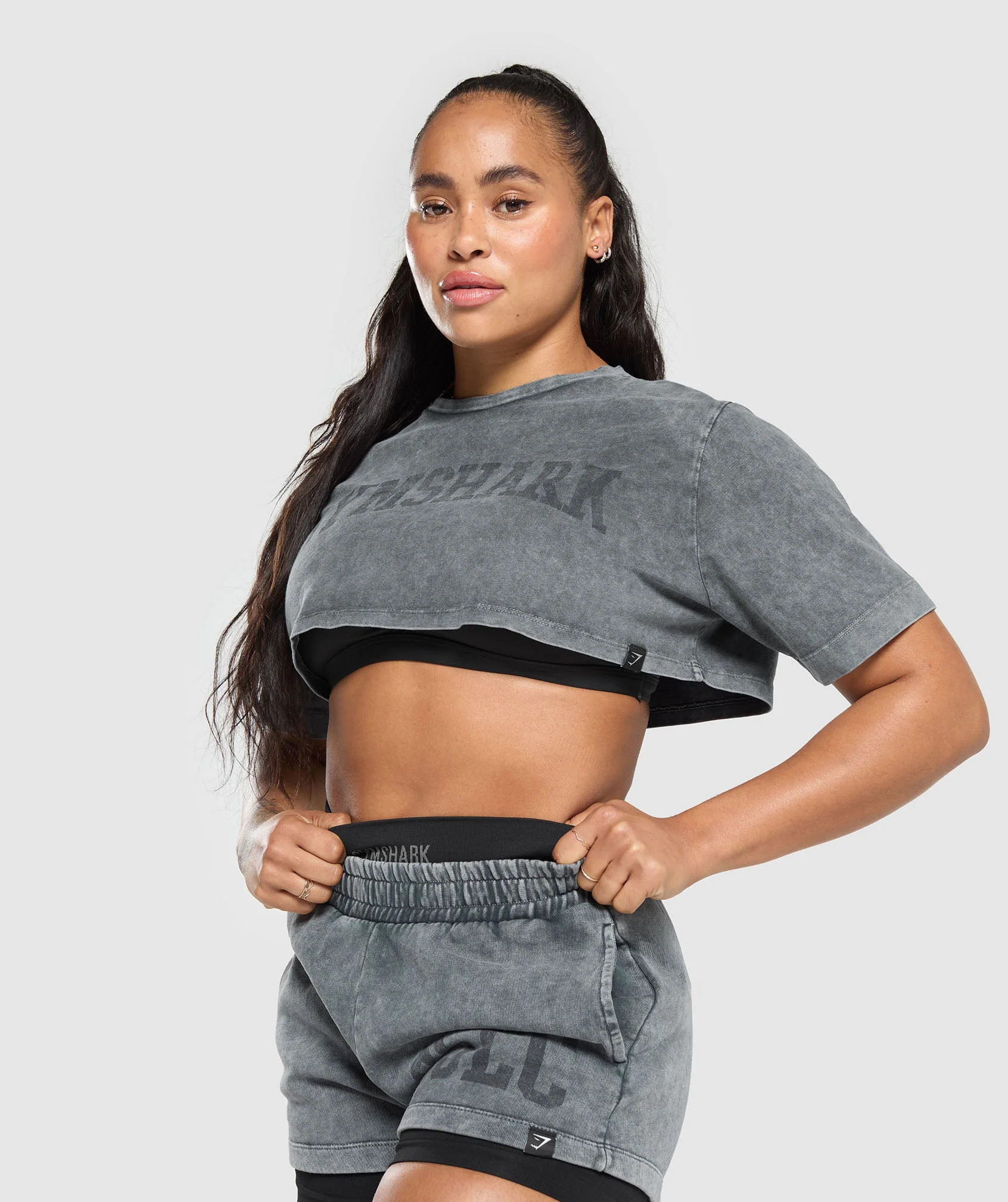 Gymshark Collegiate Shadow Washed Crop Top - Asphalt Grey | Gymshark US