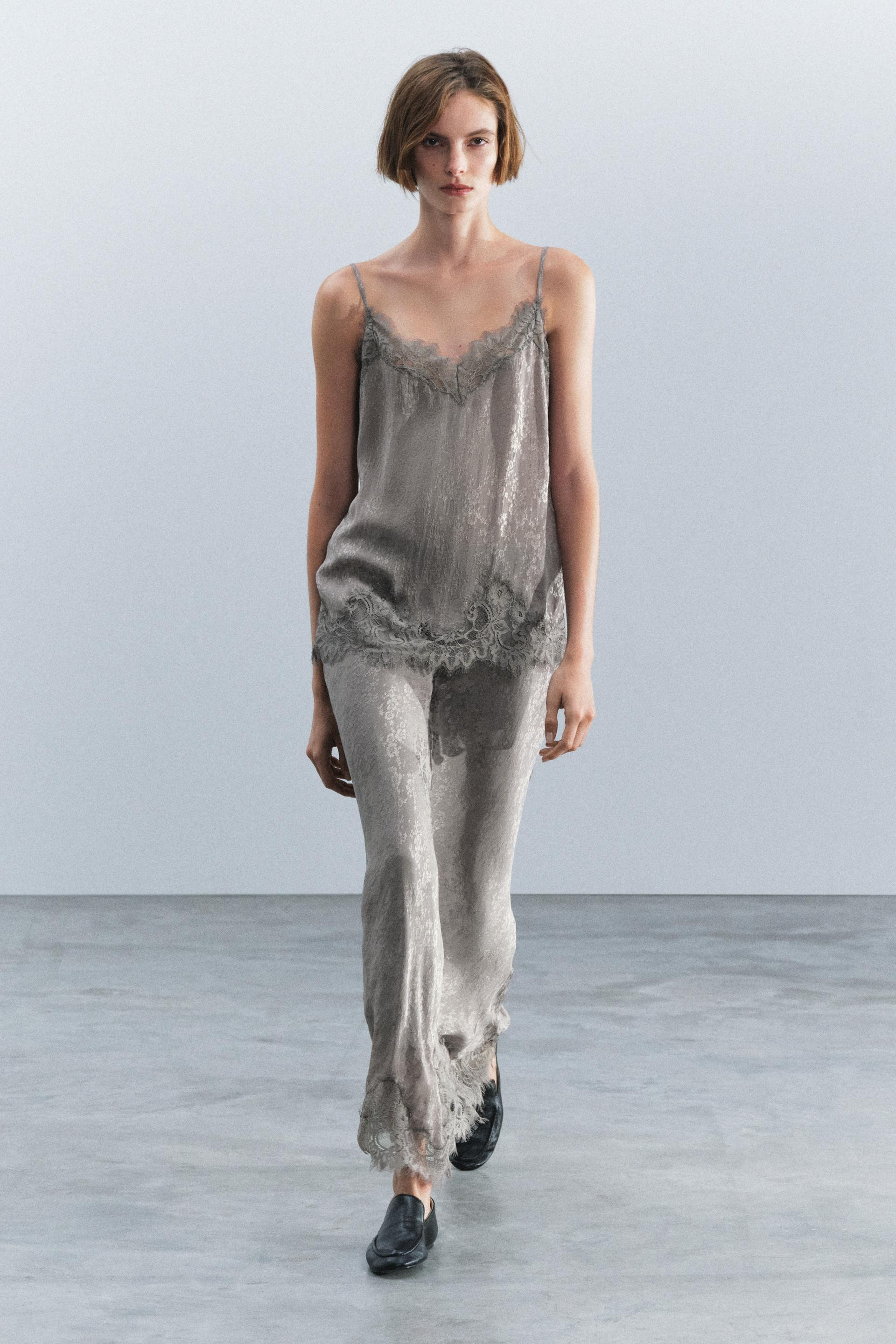 Zara - Zw Collection Lace Jacquard Skirt - Gray Marl - Xs - Woman | Zara US