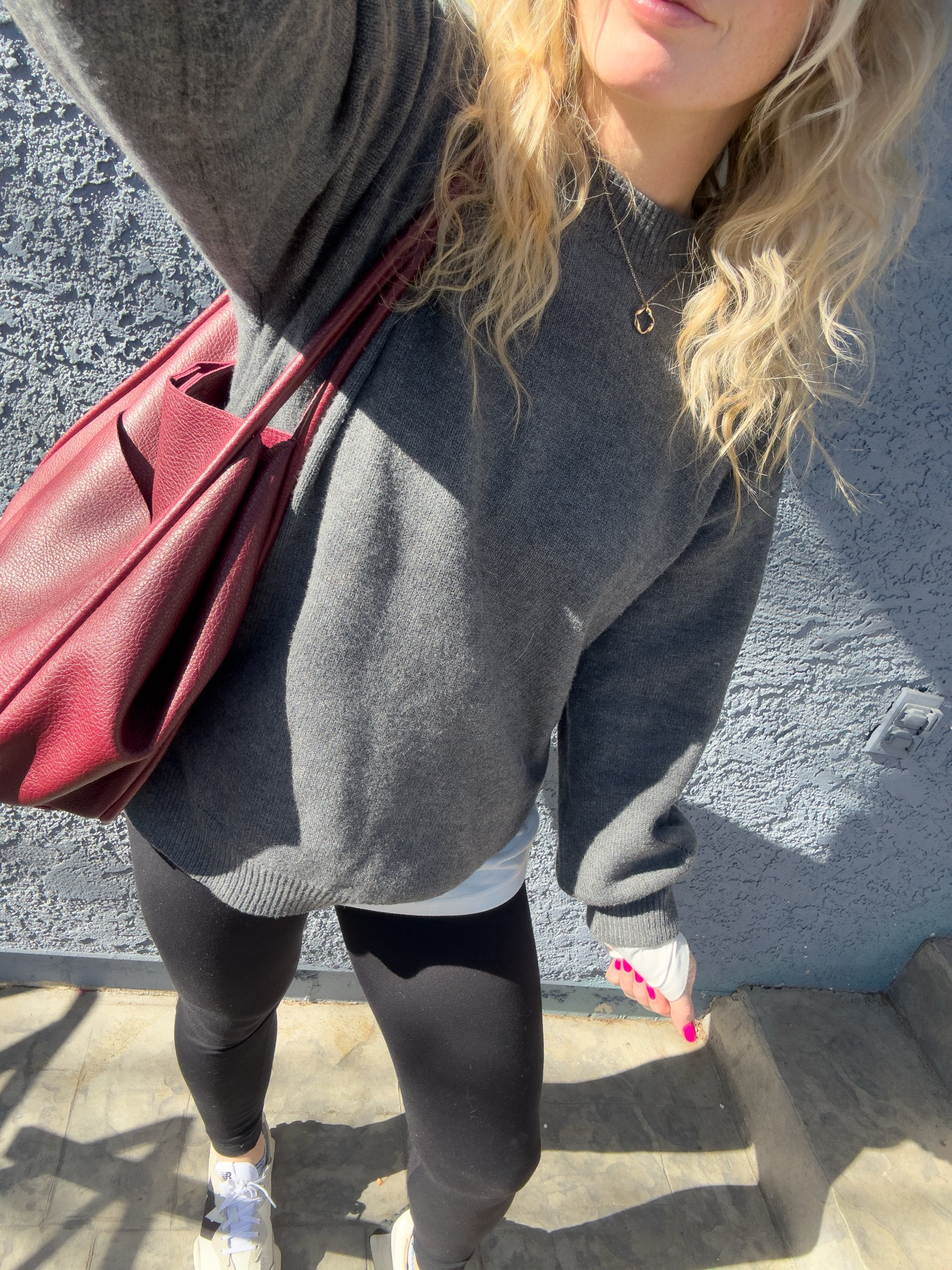 Layered weekend ootd — grey oversized sweater, with a long sleeve white tee underneath, leggings, burgundy tote bag, and new balance sneakers 





outfit inspo, outfit ideas, casual outfits amazon, amazon outfits every day, early spring outfits 

#LTKootd #LTKdayinmylife #LTKmomlife