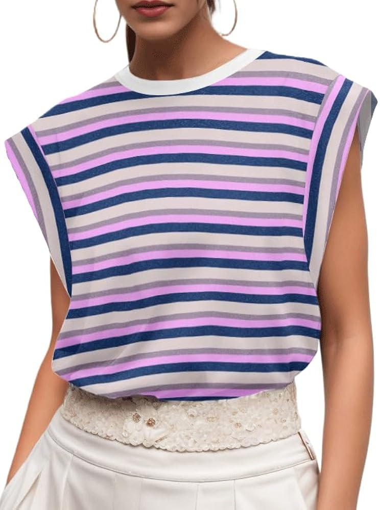 GRECERELLE Women 2025 Cap Sleeve Tops Summer Casual Tee Shirt Loose Crew Neck Basic Tank Trendy W... | Amazon (US)