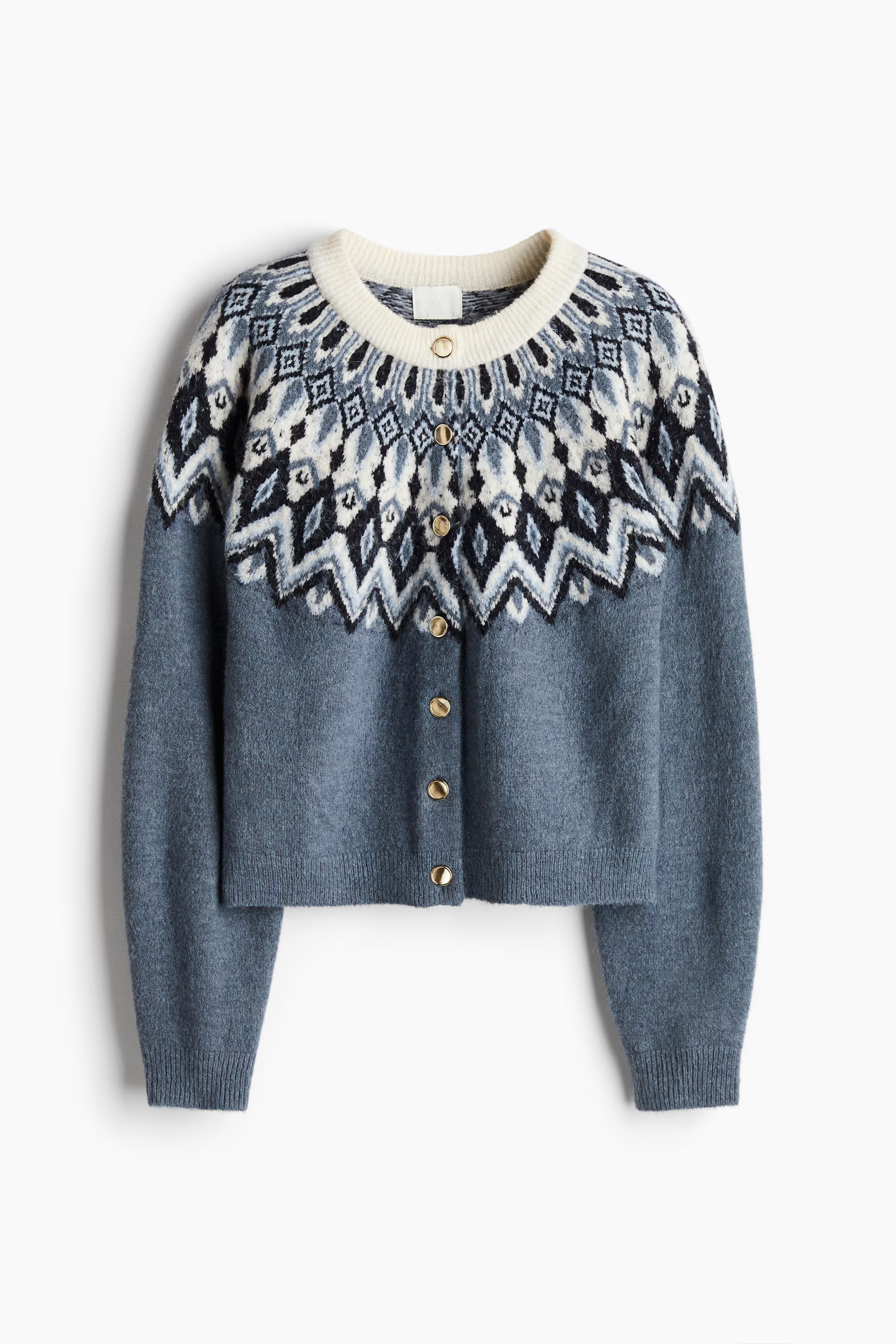 Jacquard-knit cardigan - Dusty blue/Patterned - Ladies | H&M GB | H&M (UK, MY, IN, SG, PH, TW, HK)