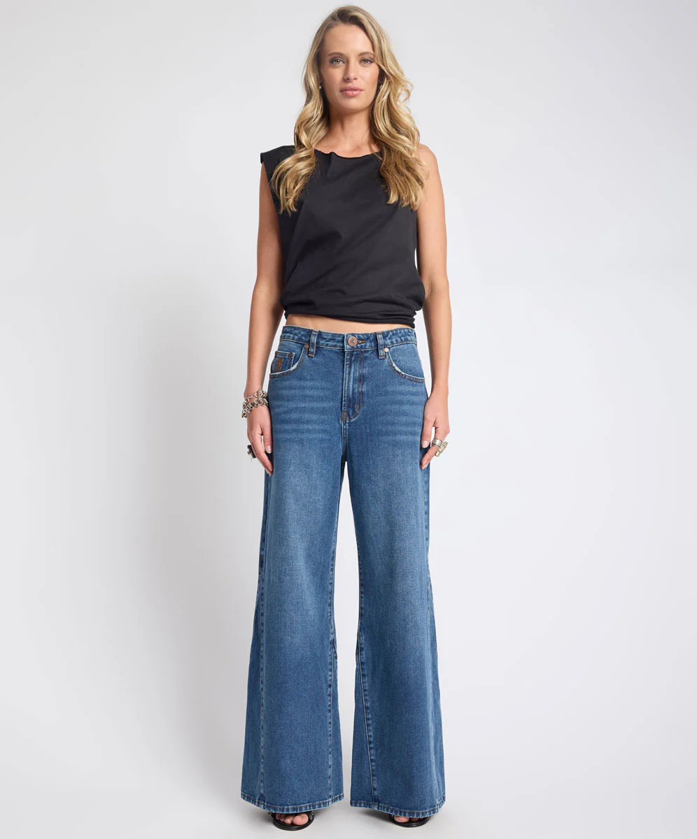 Cruisers Mid Waist Bootcut Flare Denim Jeans - Rodeo Blue | One Teaspoon | OneTeaspoon