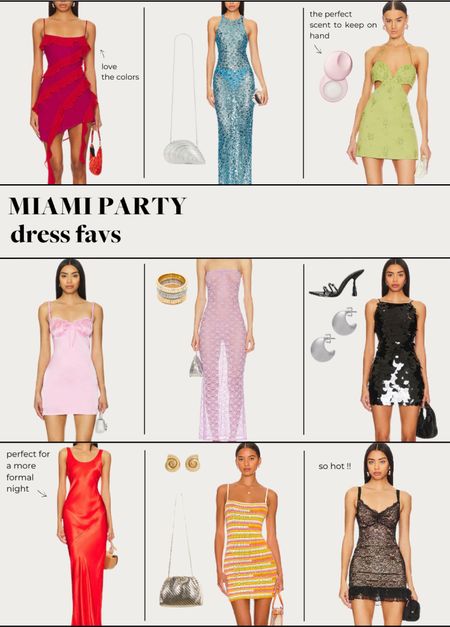 Miami party dress favs | colorful dress, sparkle green dress, red ruffle mini dress, black sparkle dress, red orange maxi dress, party dress, Miami dress 

#LTKtravel #LTKparties #LTKstyletip
