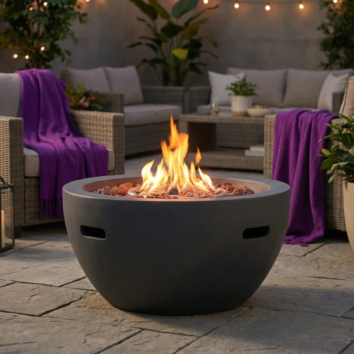 27'' MGO Propane Outdoor Fire Pit with Lightweight Concrete Finish, 40000 BTU Round Fire Pit Tabl... | Wayfair North America