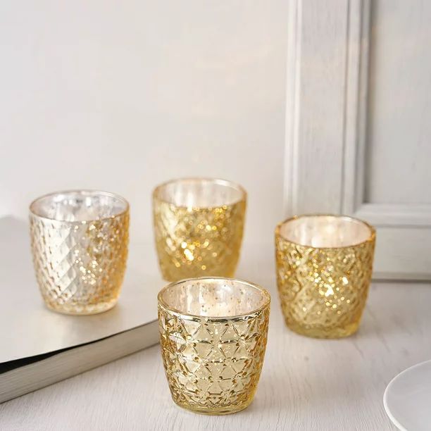 Efavormart 6 Pack | 3" Gold Mercury Glass Candle Holders, Votive Tealight Holders - Assorted Geom... | Walmart (US)