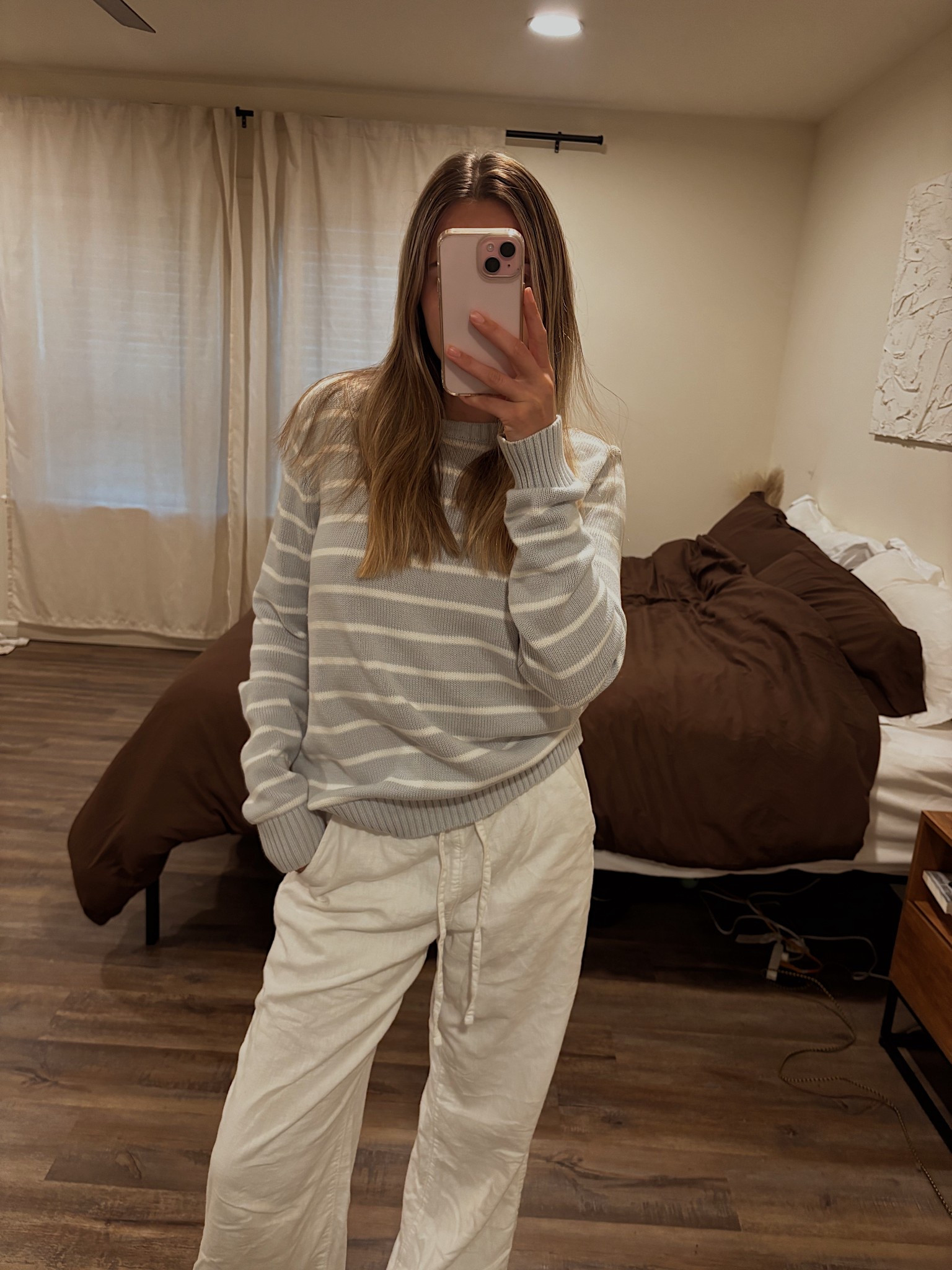 Light blue sweater is from Brandy Melville. Fits a bit more fitted than their normal styles.

Love the light blue with the linen pants from hollister. Tbh impressed with the hollister quality. Had these pants for almost a year and holding up very well. 

#LTKU #LTKSeasonal #LTKPetite