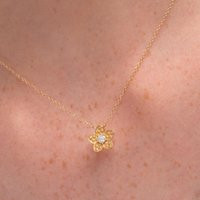 14K Solid Gold Diamond Flower Necklace Dainty Floral Pendant | Etsy (US)