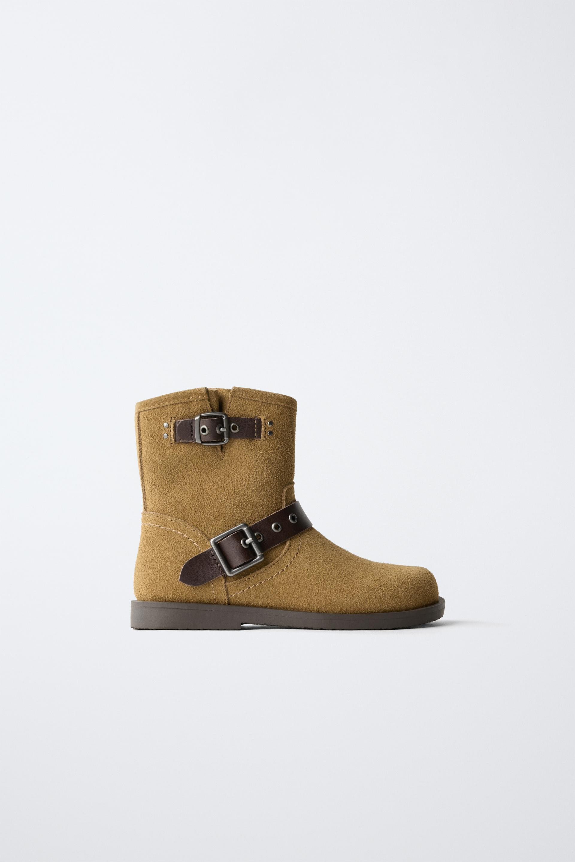 Zara - Leather Double-Buckle Ankle Boots - Brown - 12 (7.2 Inches) - Kids | Zara US