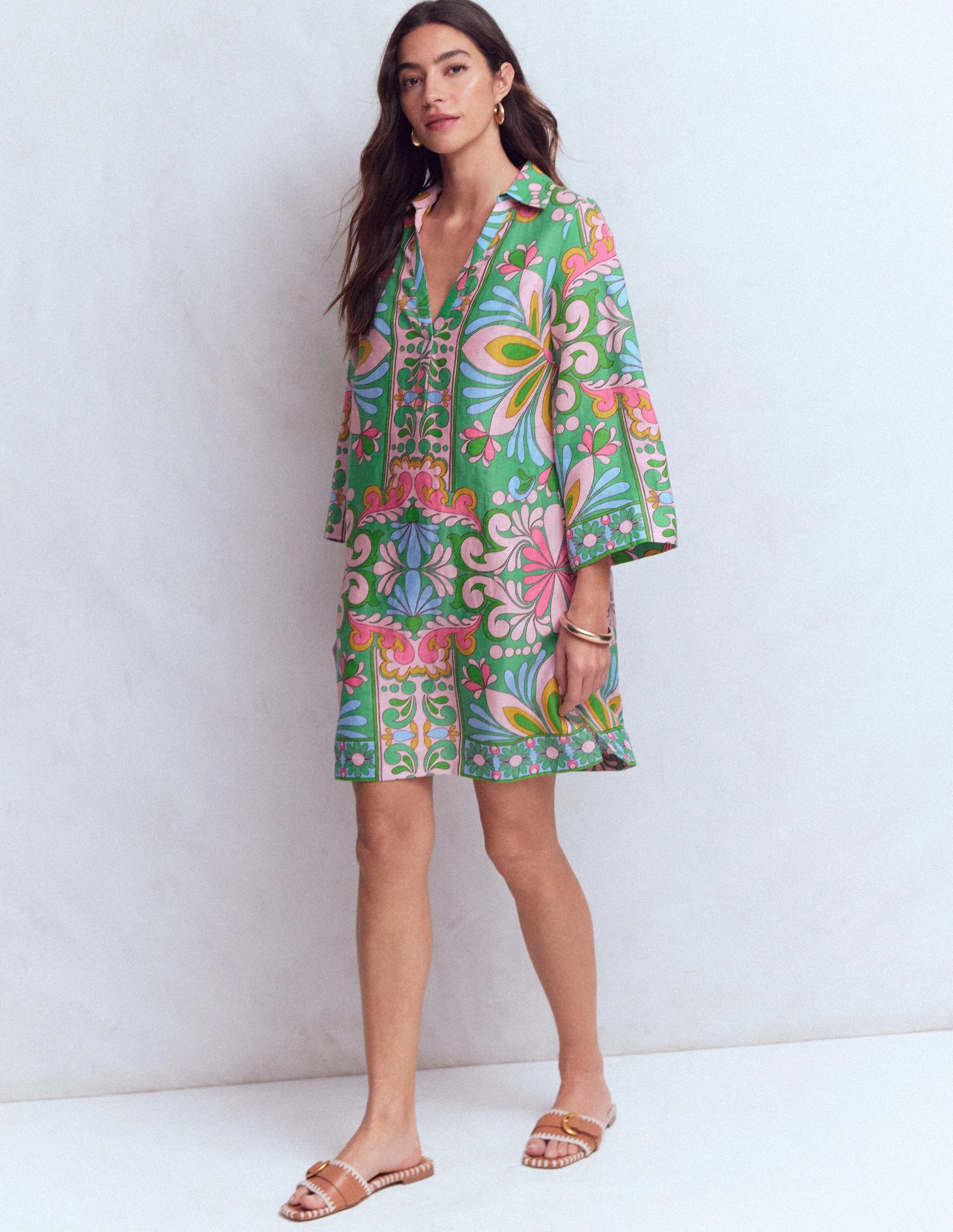 Carmen Linen Short Dress-Multi, Bloom Tapestry | Boden (US)