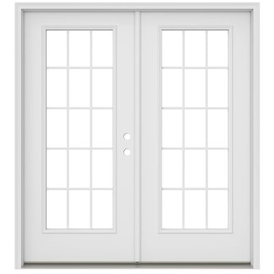JELD-WEN 72-in x 80-in Tempered External Grilles Primed Steel Left-Hand Inswing Prehung Double Do... | Lowe's