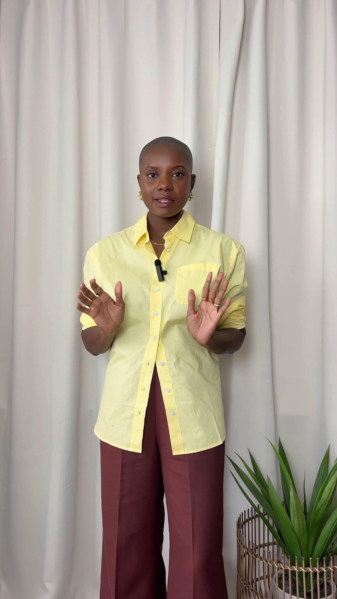 Great work wear for spring! Butter yellow button up shirt, chocolate brown pull on pants with gold earrings from bauble bar!

#LTKWorkwear #LTKSpringSale #LTKdayinmylife