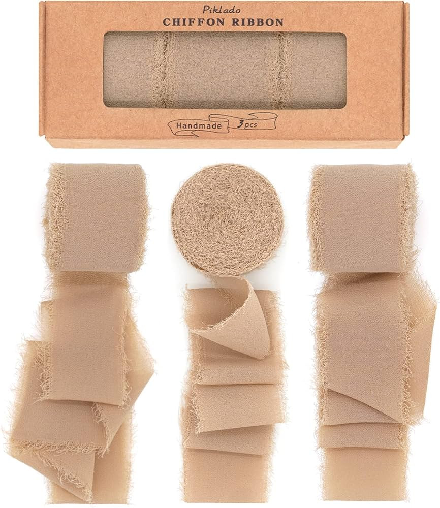 Piklado Handmade 3 Rolls 1.5"x7y Chiffon Silk Ribbon Gauze, for Wedding Invitations, Bridal Bouqu... | Amazon (US)