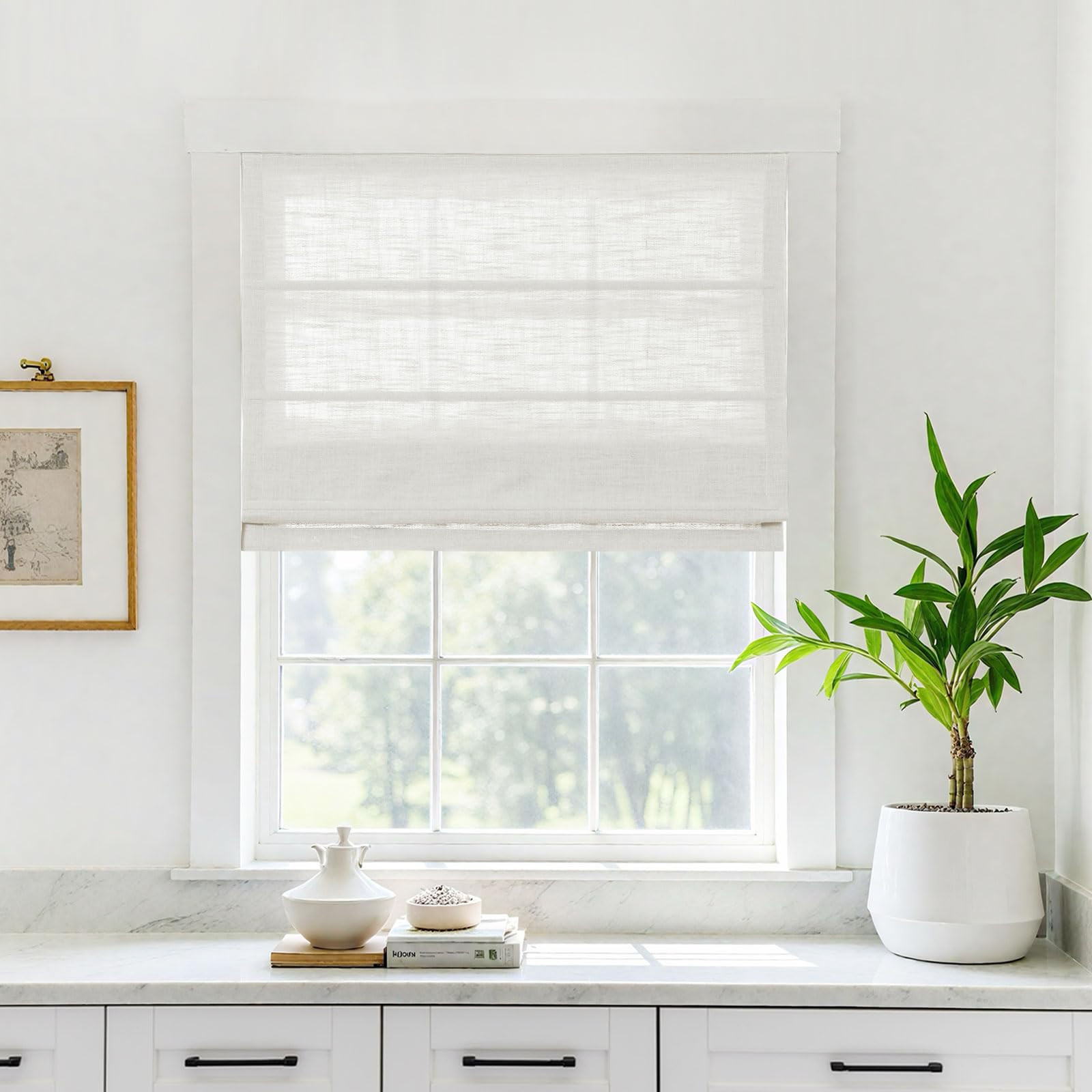 TWOPAGES Linen Roman Shades for Windows Custom Cordless Blinds for Indoor Windows,French Doors,Be... | Amazon (US)