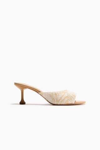 H & M - Heeled Beaded Sandals - Light Beige/Zebra Print | H&M (US + CA)