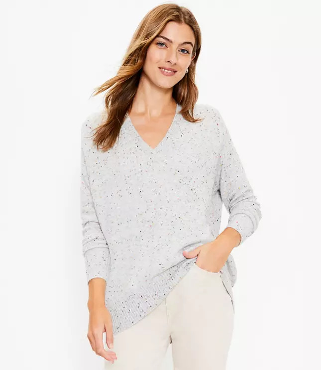 Flecked V-Neck Tunic Sweater | LOFT | LOFT