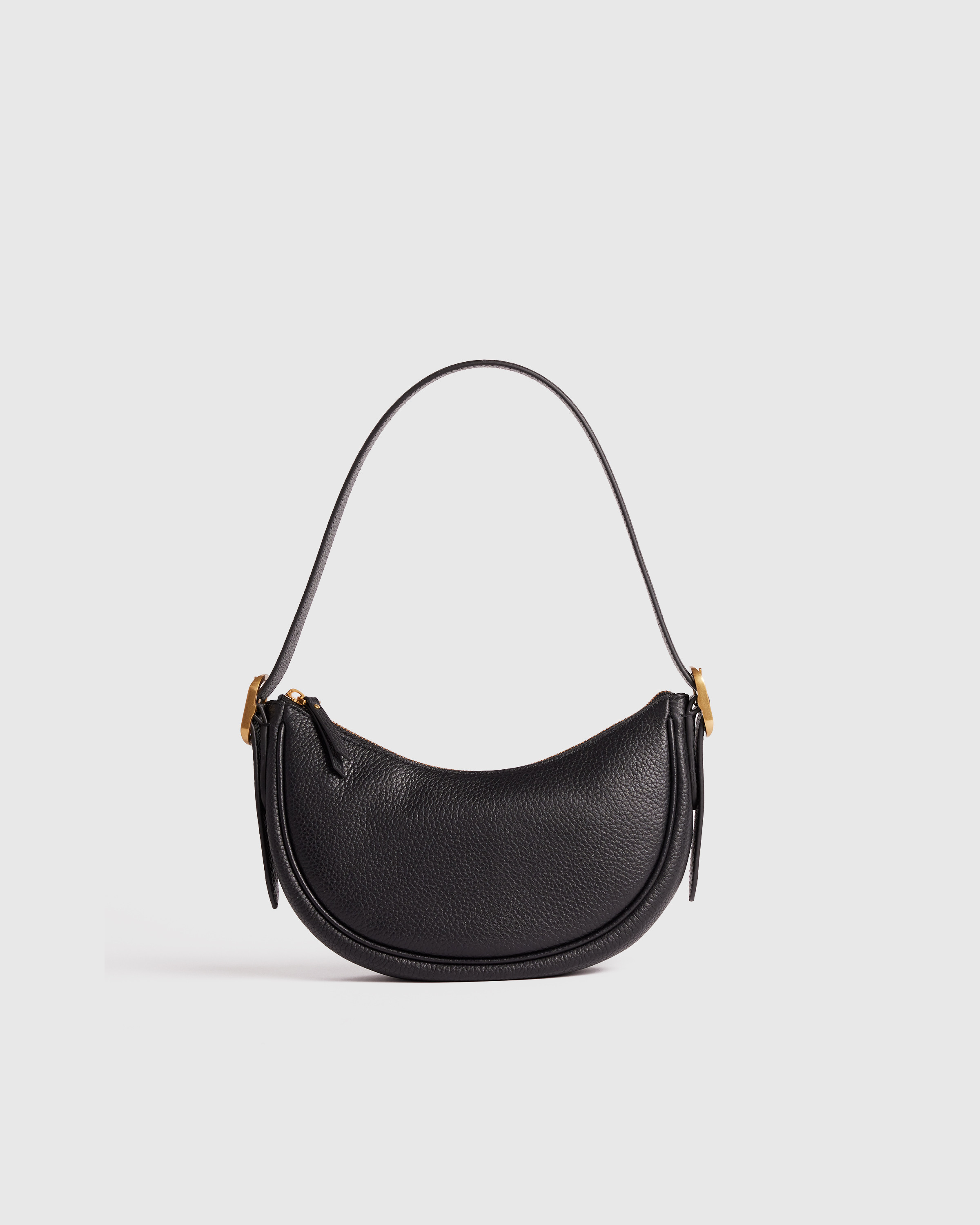Italian Leather Mini Crescent Shoulder Bag in Black | Quince