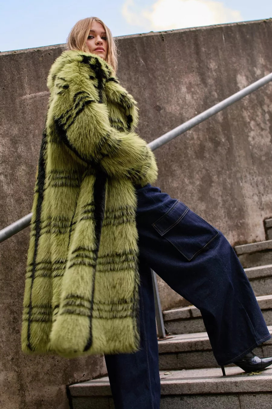 Olive Check Fur Maxi Coat | Nasty Gal US