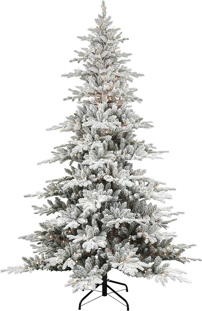 6.5 ft Pre-lit Flocked Utah Fir Tree, 1569 PE/PVC Tips, 350 UL Clear Incandescent Lights | Amazon (US)