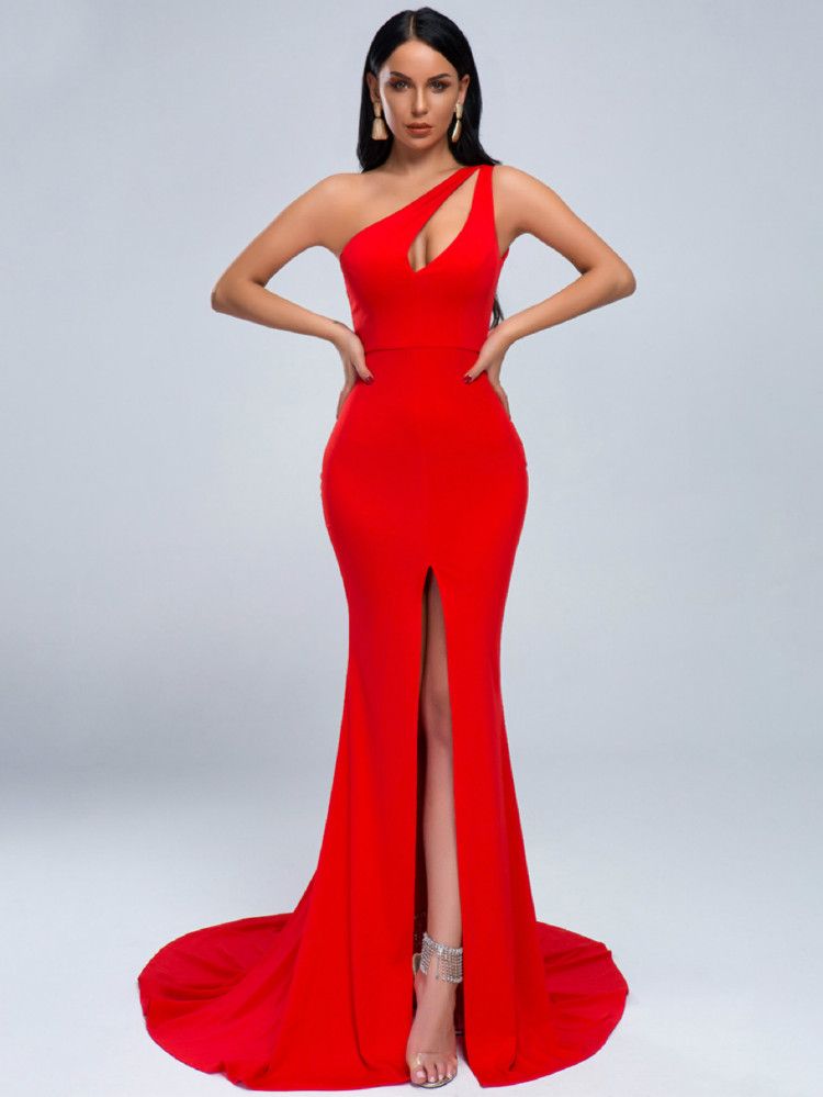 Missord One Shoulder Split Thigh Cut-out Floor Length Dress | SHEIN