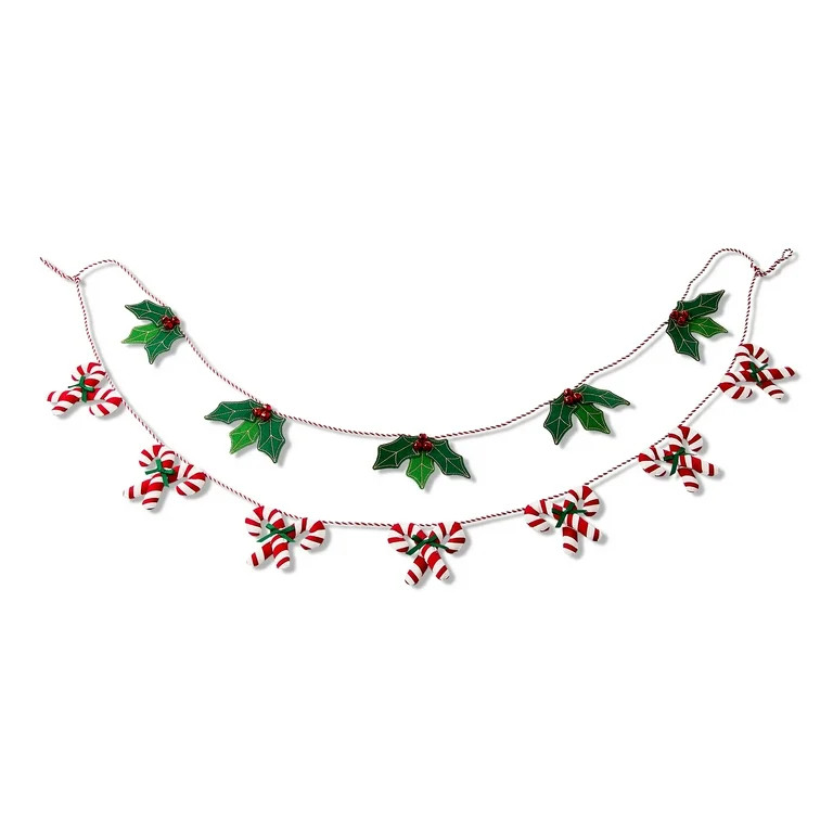 Holly Leaves and Candy Canes Christmas Garland, Red and Green, 6', by Holiday Time | Walmart (US)