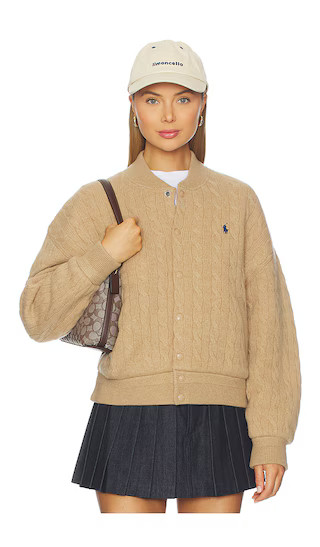 Polo Ralph Lauren Cable Knit Wool Cashmere Bomber Jacket in Beige. - size S | Revolve Clothing (Global)