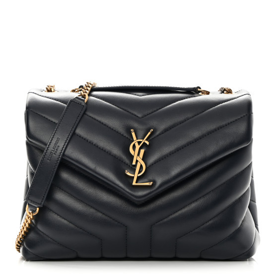 SAINT LAURENT Calfskin Y Quilted Monogram Small Loulou Chain Satchel Deep Marine | FASHIONPHILE (US)