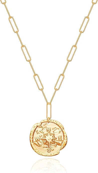 Aobei Pearl 18K Gold Plated Pendant Necklace for Women Dainty Gold Chain Choker Love Heart Disc C... | Amazon (US)
