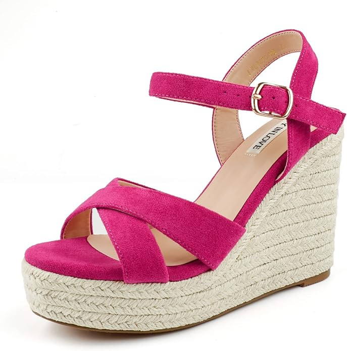 JOY IN LOVE Womens Espadrilles Wedge Sandals Platform Heels Ankle Strap Open Toe Buckle Sandals | Amazon (US)