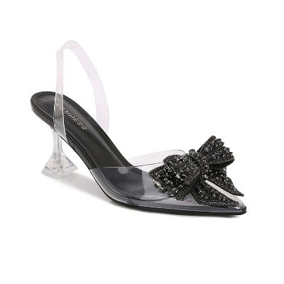 Berness Women's Nina Crystal Bow Clear Heels Black 6.5 | Target