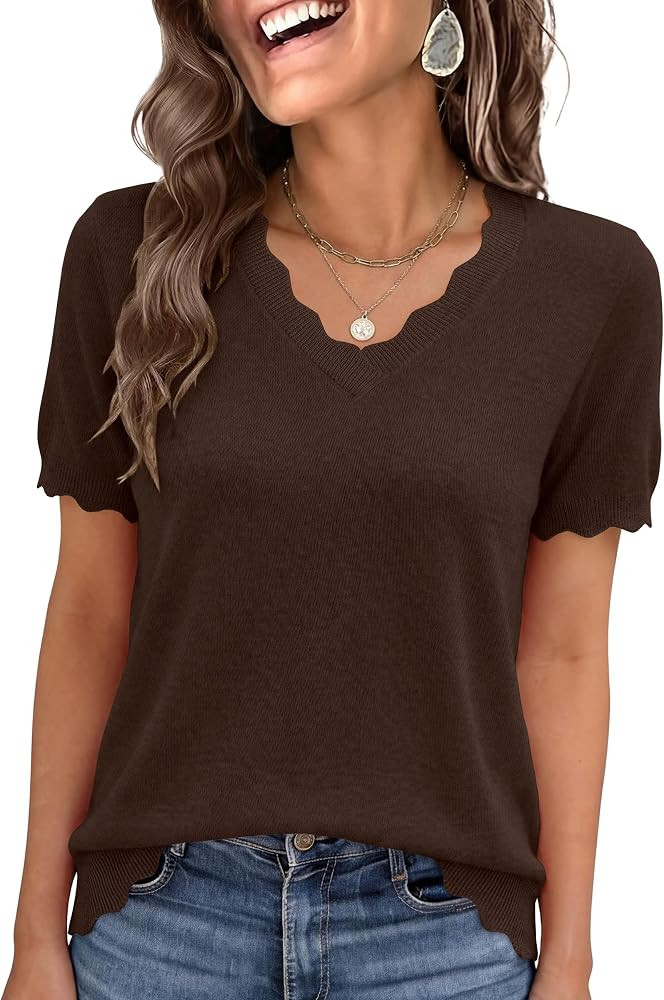 ANRABESS Womens Short Sleeve Lightweight Sweater Business Casual Tops | Amazon (US)