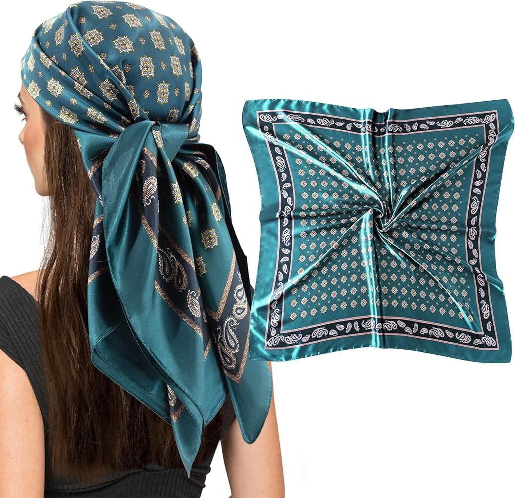 vimate 35" Square Silk Like Head Scarf - Women's Fashion Silk Feeling Scarf for Hair Wrapping and... | Amazon (US)