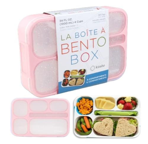 Glitter Bento Box Lunch Box for Kids Girls, Cute School Snack Meal Prep Container for Lunches, Pink | Amazon (US)