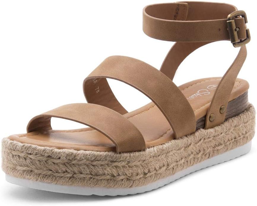 Shoe Land Alysa Womens Open Toe Ankle Strap Platform Wedge Shoes Casual Espadrilles Trim Flatform... | Amazon (US)