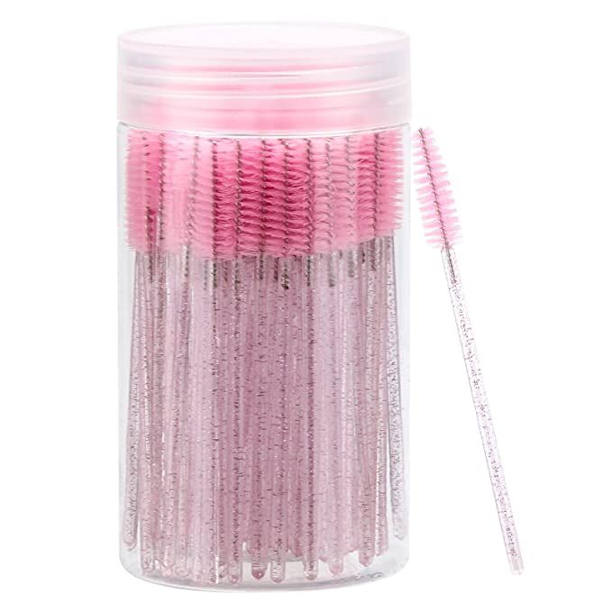 100 Pcs Disposable Mascara Wands, Crystal Eyebrow Spoolies Brush for Eyelash Extensions, Pink Las... | Amazon (US)