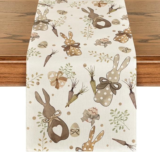 Artoid Mode Bunny Rabbit Eucalyptus Eggs Carrots Easter Table Runner, Seasonal Spring Kitchen Din... | Amazon (US)