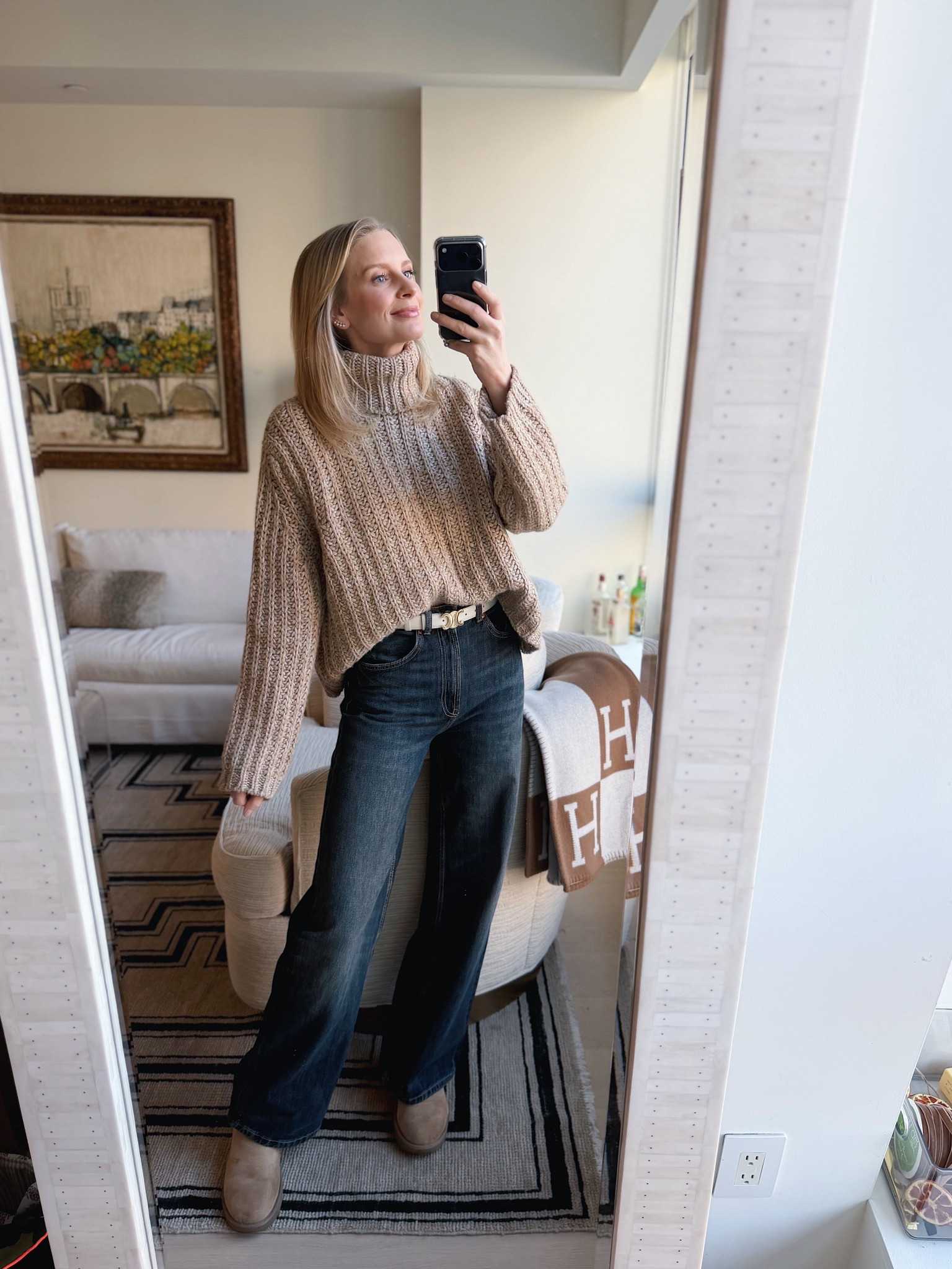 Today’s look! Belt is Celine. Wearing an XS in the sweater and 4 in the jeans! 

#LTKFindsUnder100 #LTKootd