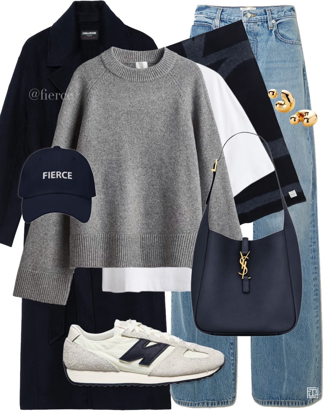 Navy wool coat navy bag navy printed scarf new balance 401 sneakers grey jumper casual weekend outfit 

#LTKuk #LTKwinter #LTKeurope