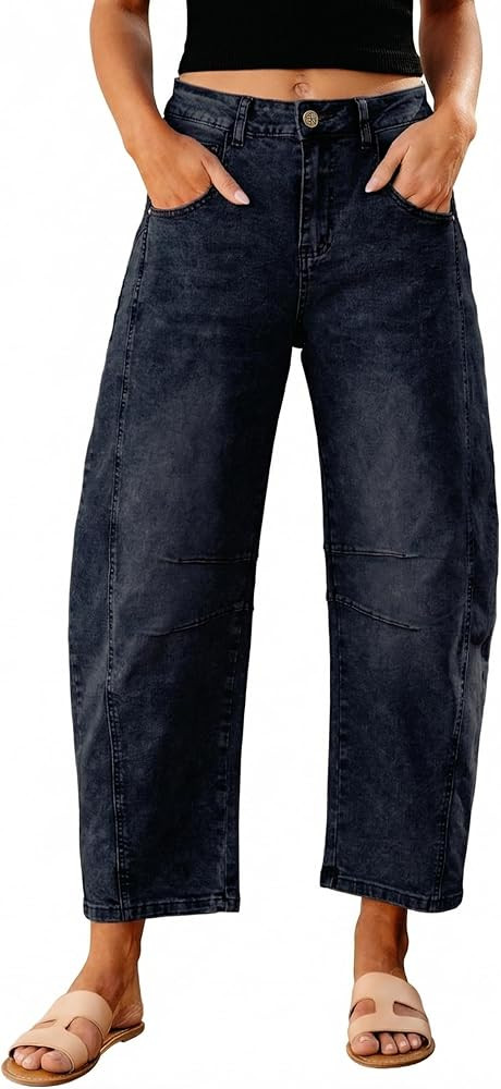 GRAPENT Barrel Jeans for Women Trendy High Waisted Wide Leg Baggy Cropped Relax Fit Stretch Denim... | Amazon (US)