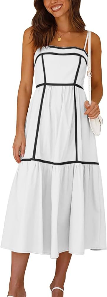 Esobo Women's Summer Adjustable Spaghetti Strap Dresses Sleeveless Smocked Rickrack Trim Boho Flo... | Amazon (US)