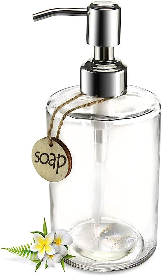 JASAI 16OZ Cylinder Glass Soap Dispenser with Rust Proof Stainless Steel Pump, Refillable Bathroo... | Amazon (US)
